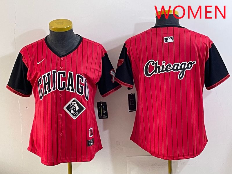 Women Chicago White Sox Blank Red Stripe Joint Name Nike 2025 MLB Jersey style 21